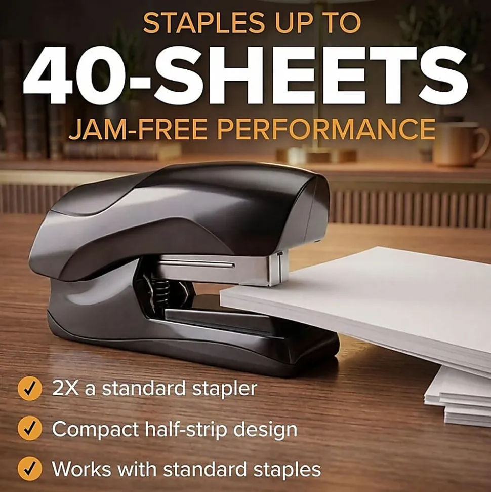 Bostitch® Office Flat Clinch Stapler, 2-5/8"H x 1-3/8"W x 4-3/8"D, Black