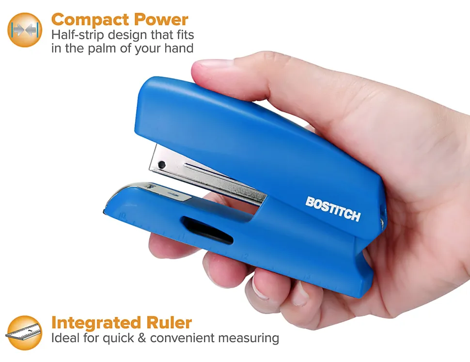 Bostitch® Office Half-Strip Compact Stapler, 1-3/4", Blue