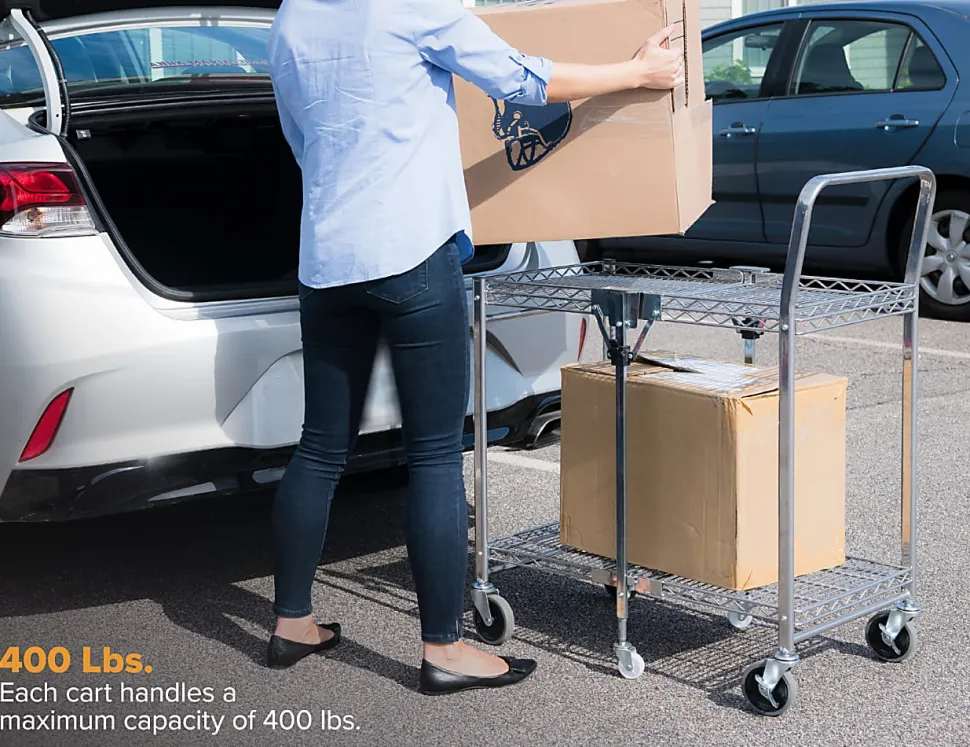 Bostitch® Small Stow-Away Folding Cart, 39" x 19-1/2" x 31", Chrome