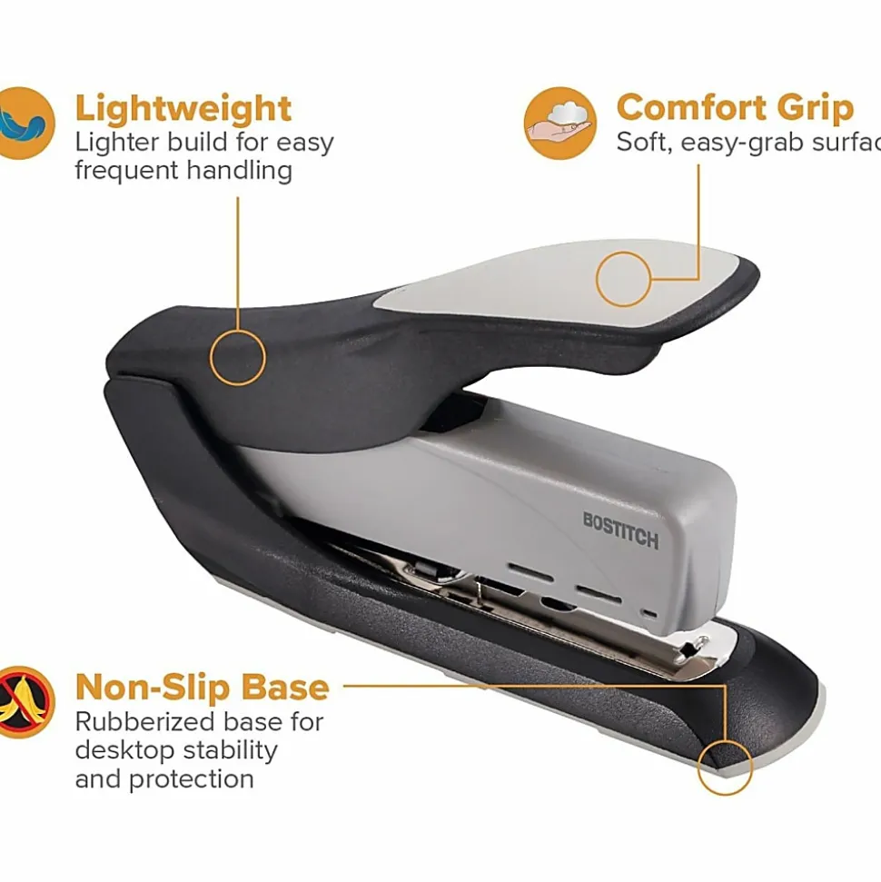 Bostitch Spring Powered Heavy Duty Stapler, 60 Sheet Capacity, Black/Silver
