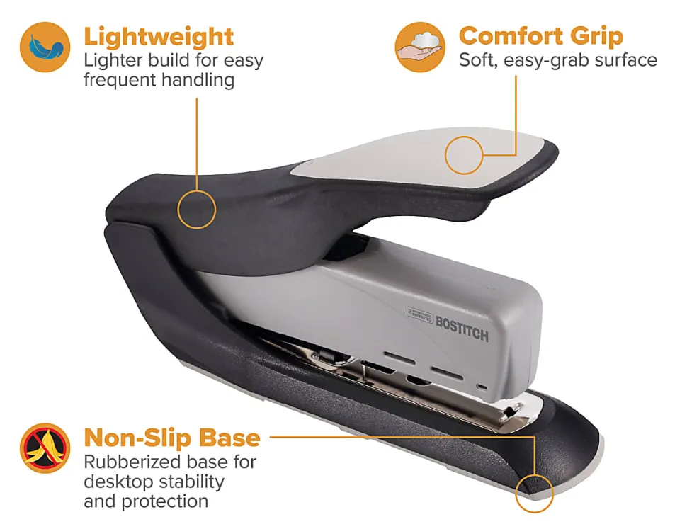 Bostitch Spring Powered Heavy Duty Stapler, 60 Sheet Capacity, Black/Silver