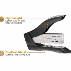 Bostitch® Spring-Powered Premium Heavy Duty Stapler, 100 Sheet Capcity, Black/Silver
