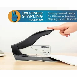 Bostitch® Spring-Powered Premium Heavy Duty Stapler, 100 Sheet Capcity, Black/Silver