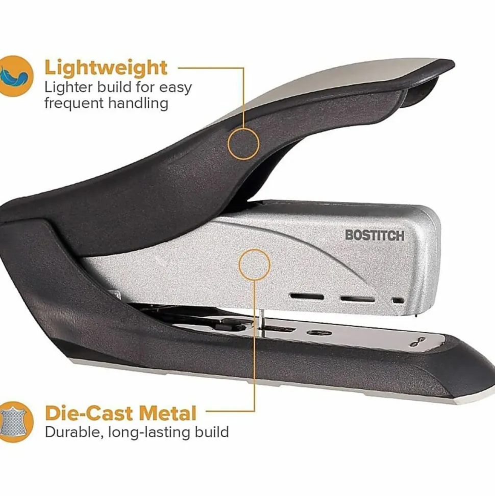 Bostitch Spring-Powered Premium Heavy Duty Stapler, Black/Silver