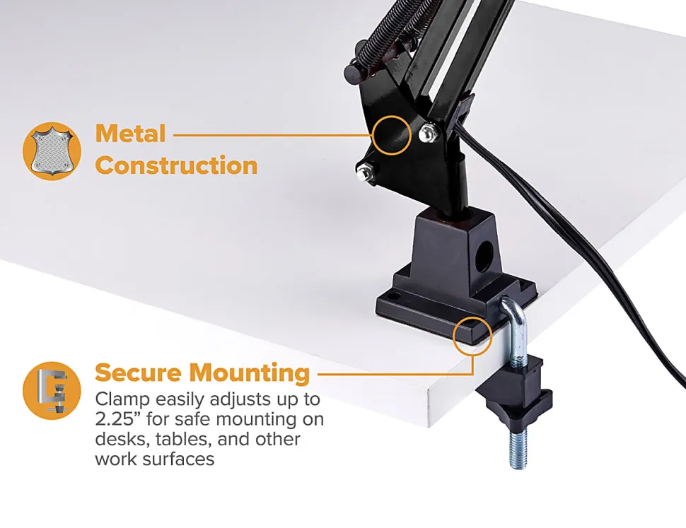 Bostitch® Swing Arm LED Desk Lamp With Clamp, 36"H, Black