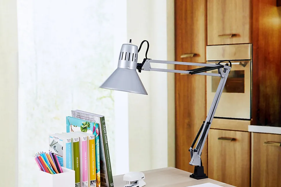 Bostitch® Swing Arm LED Desk Lamp With Clamp, 36"H, Black/Silver