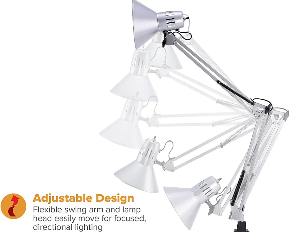 Bostitch® Swing Arm LED Desk Lamp With Clamp, 36"H, Black/Silver