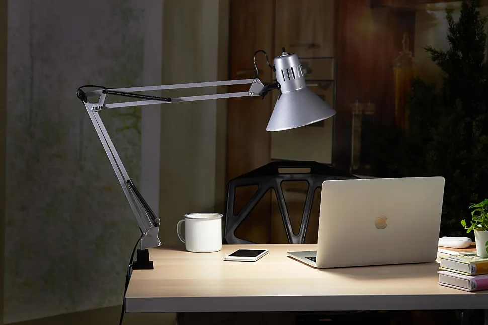 Bostitch® Swing Arm LED Desk Lamp With Clamp, 36"H, Black/Silver