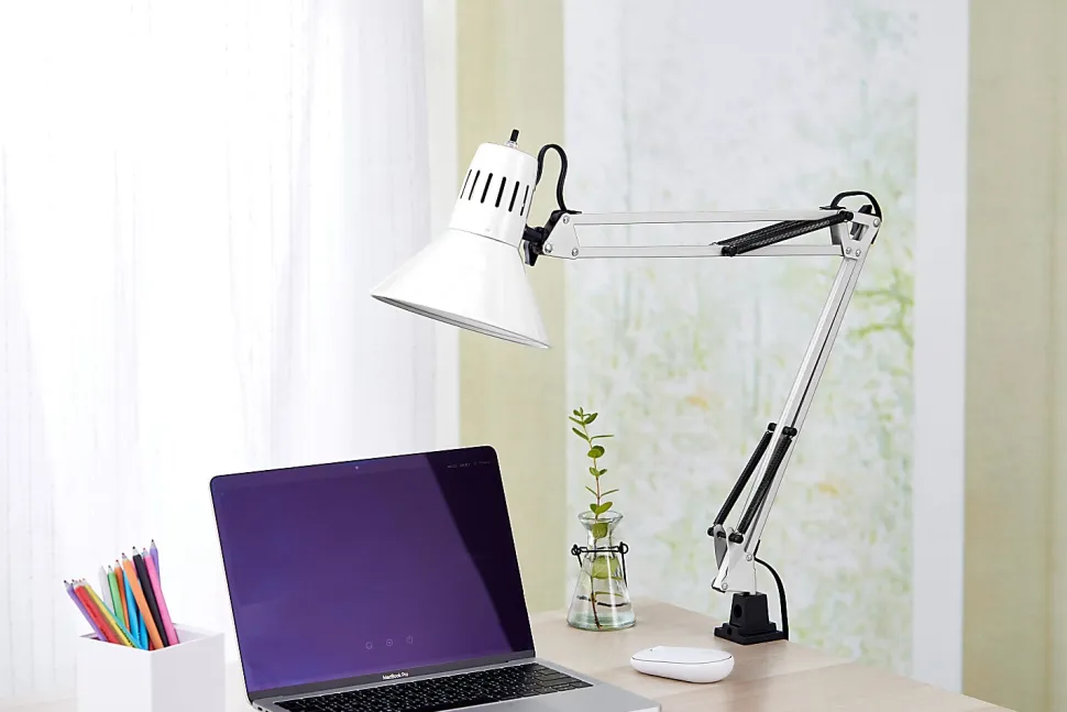Bostitch® Swing Arm LED Desk Lamp With Clamp, 36"H, Black/White