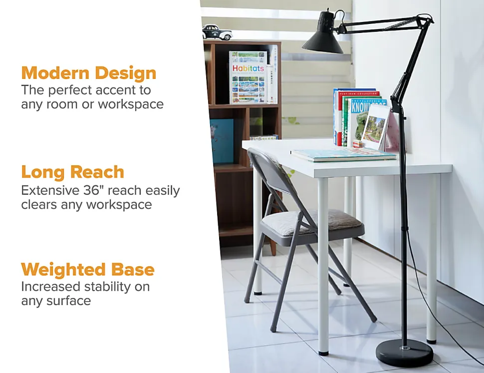 Bostitch® Swing Arm LED Floor Lamp, 72"H, Black