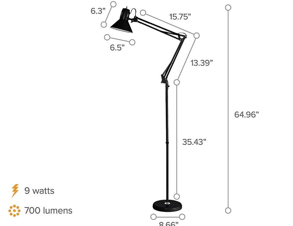 Bostitch® Swing Arm LED Floor Lamp, 72"H, Black