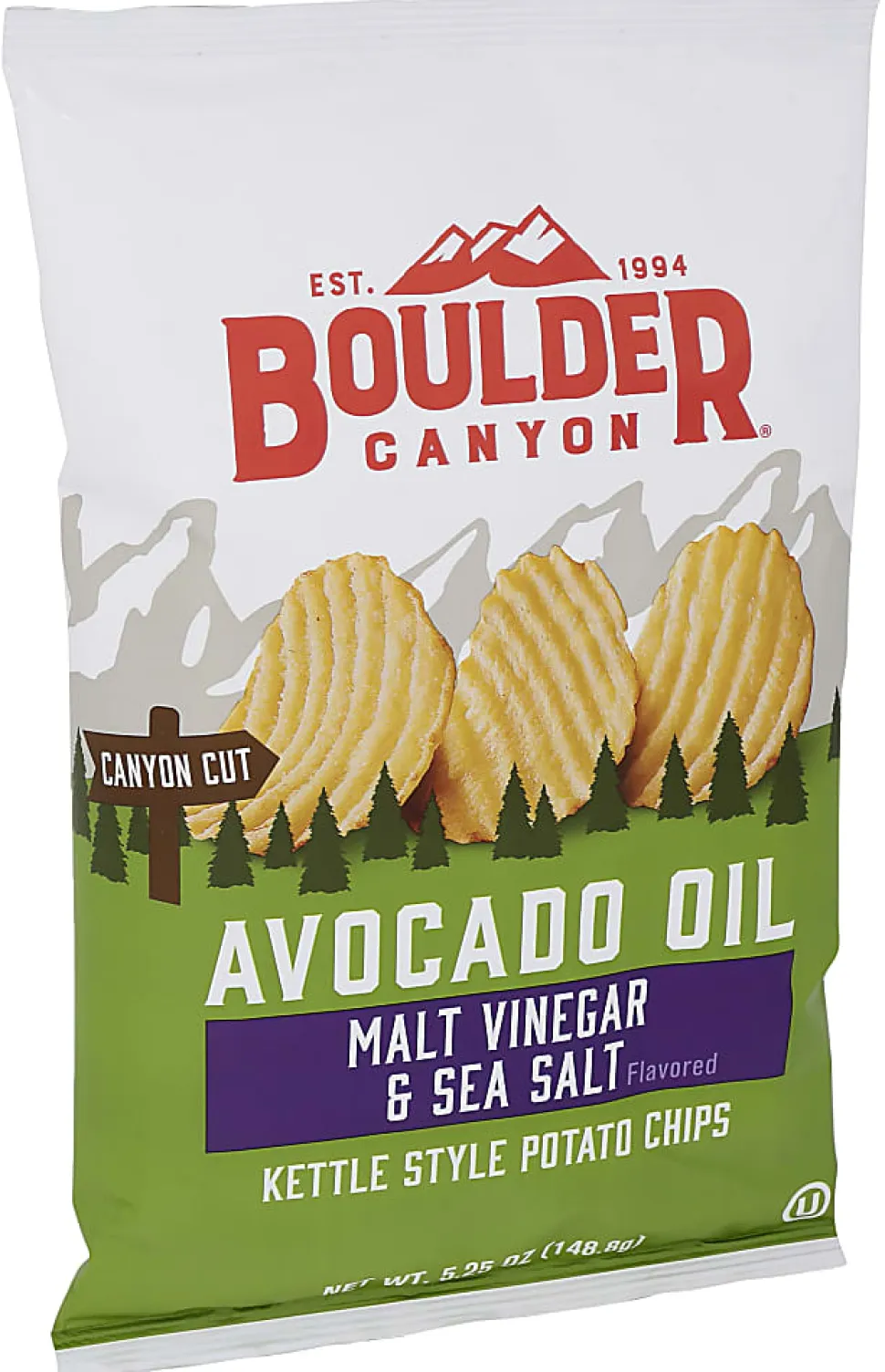 Boulder Canyon Kettle Style Potato Chips, Malt Vinegar & Sea Salt, 5.25 Oz, Total Qty 12