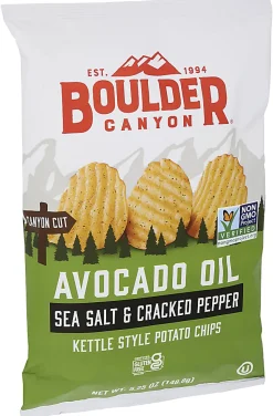 Boulder Canyon Kettle Style Potato Chips, Sea Salt & Cracked Pepper, 5.25 Oz, Total Qty 12