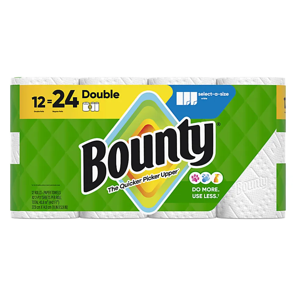 Bounty Paper Towels Select-A-Size Double Rolls, 12 Rolls Total/82 Sheets Per Roll, White