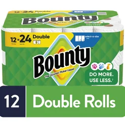 Bounty Paper Towels Select-A-Size Double Rolls, 12 Rolls Total/82 Sheets Per Roll, White