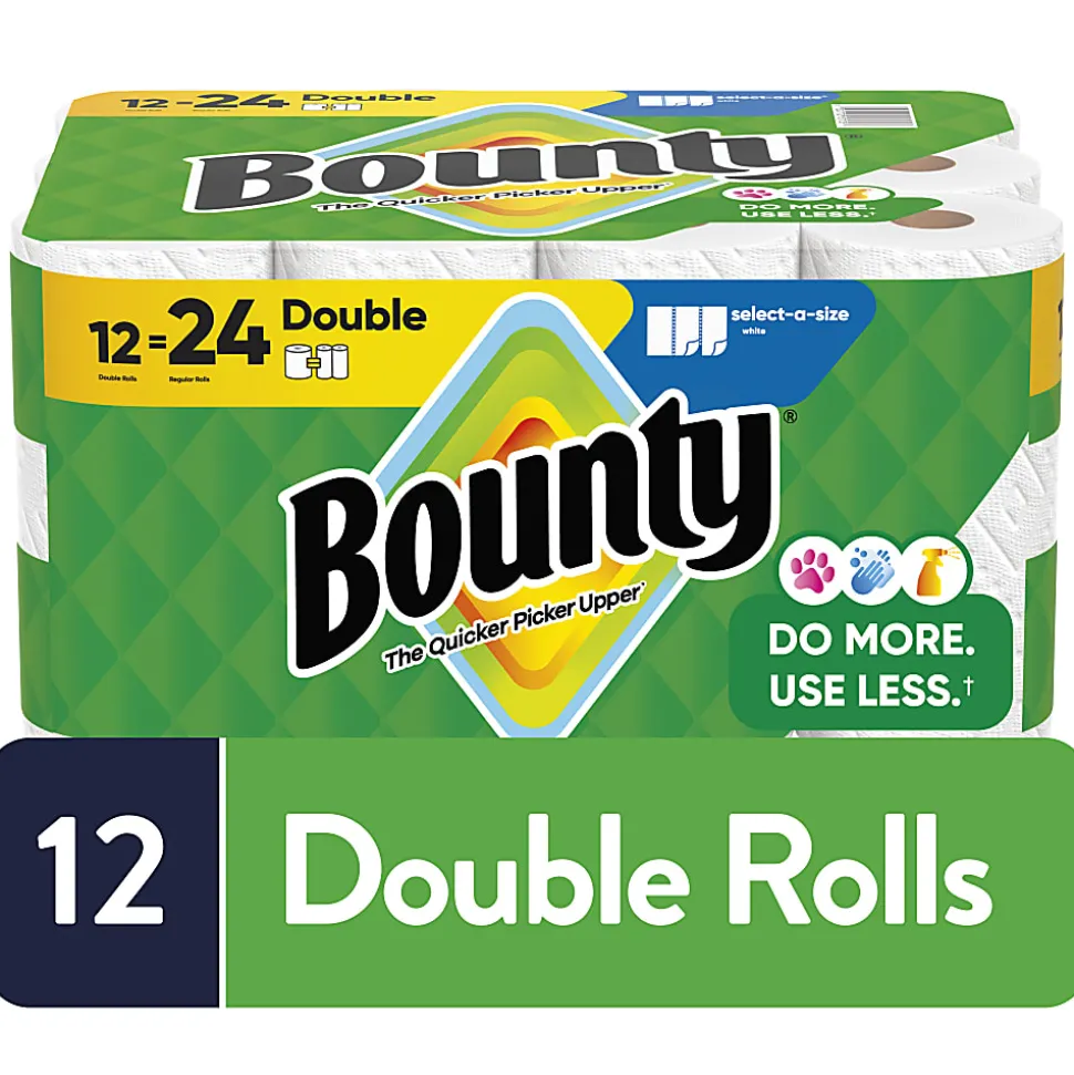 Bounty Paper Towels Select-A-Size Double Rolls, 12 Rolls Total/82 Sheets Per Roll, White