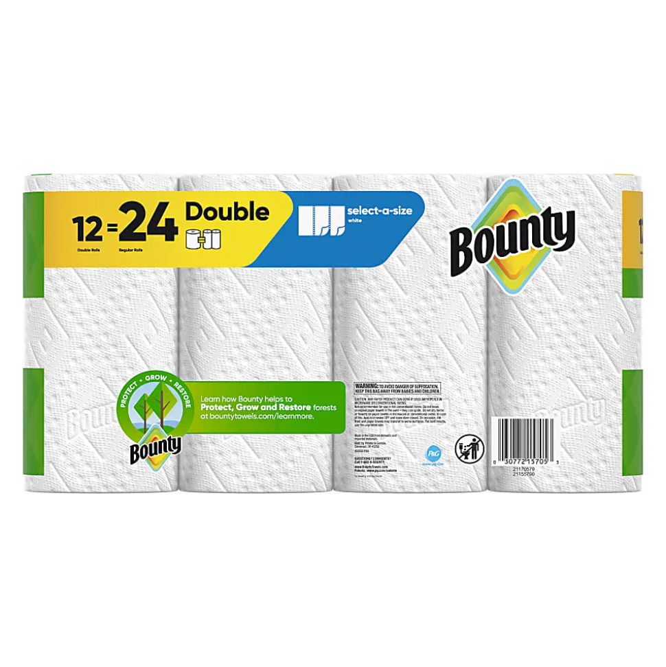 Bounty Paper Towels Select-A-Size Double Rolls, 12 Rolls Total/82 Sheets Per Roll, White