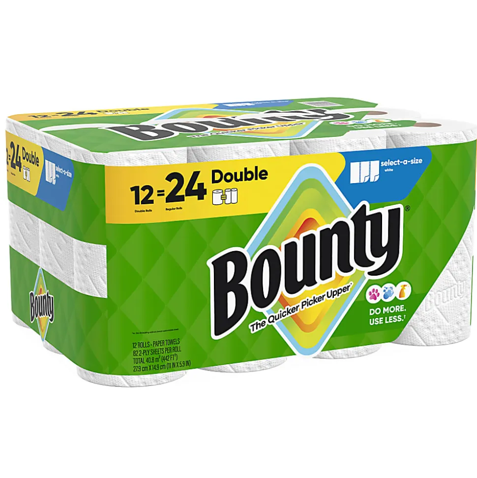 Bounty Paper Towels Select-A-Size Double Rolls, 12 Rolls Total/82 Sheets Per Roll, White