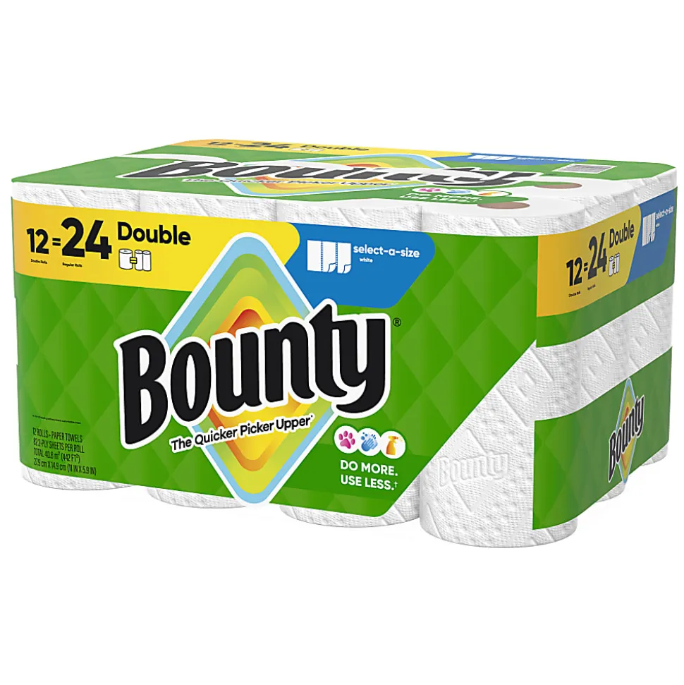 Bounty Paper Towels Select-A-Size Double Rolls, 12 Rolls Total/82 Sheets Per Roll, White