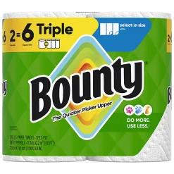 Bounty Select-A-Size 2-Ply Double-Roll Paper Towels, 2 Triple Rolls/123 Sheets Per Roll, White
