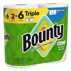 Bounty Select-A-Size 2-Ply Double-Roll Paper Towels, 2 Triple Rolls/123 Sheets Per Roll, White