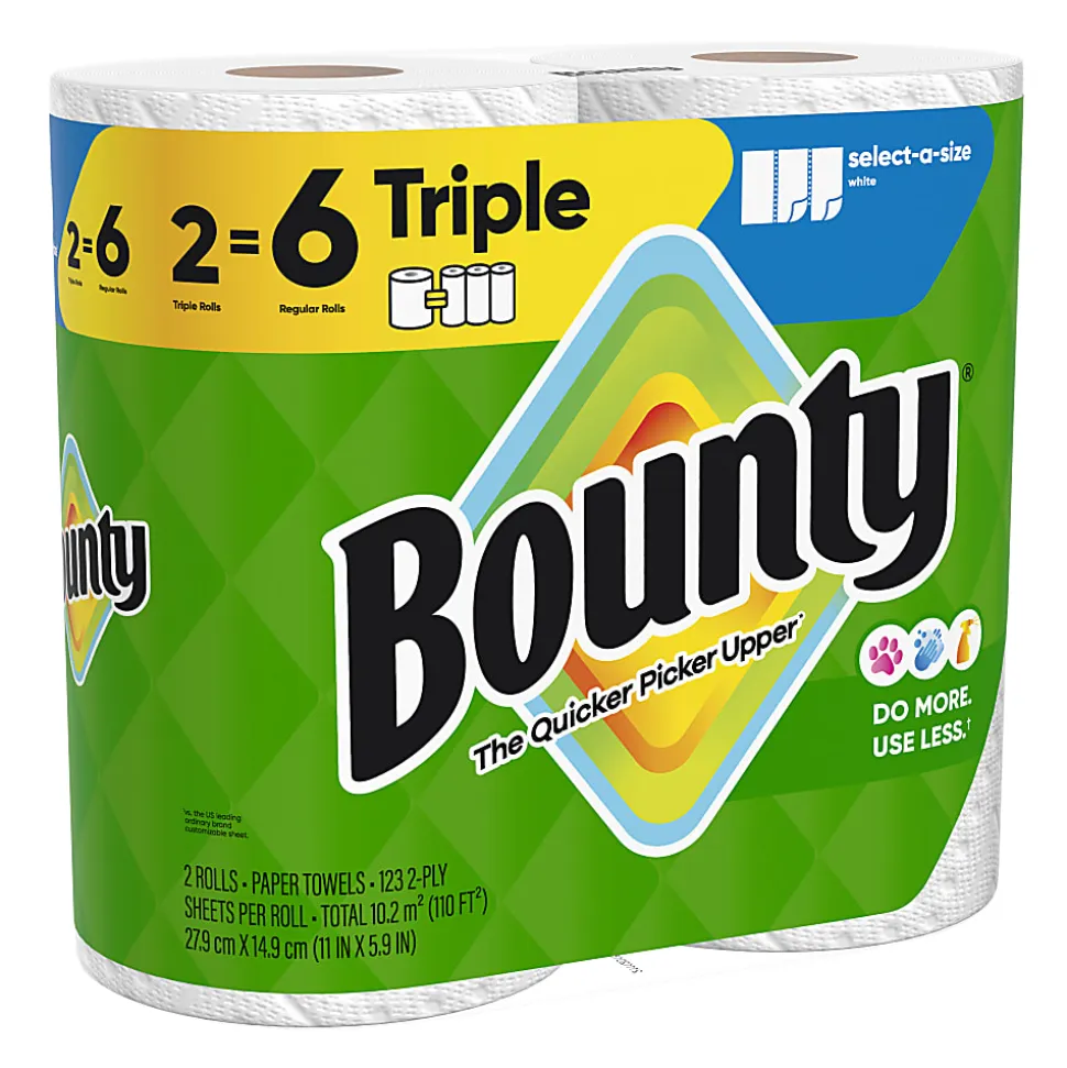 Bounty Select-A-Size 2-Ply Double-Roll Paper Towels, 2 Triple Rolls/123 Sheets Per Roll, White