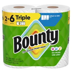 Bounty Select-A-Size 2-Ply Double-Roll Paper Towels, 2 Triple Rolls/123 Sheets Per Roll, White