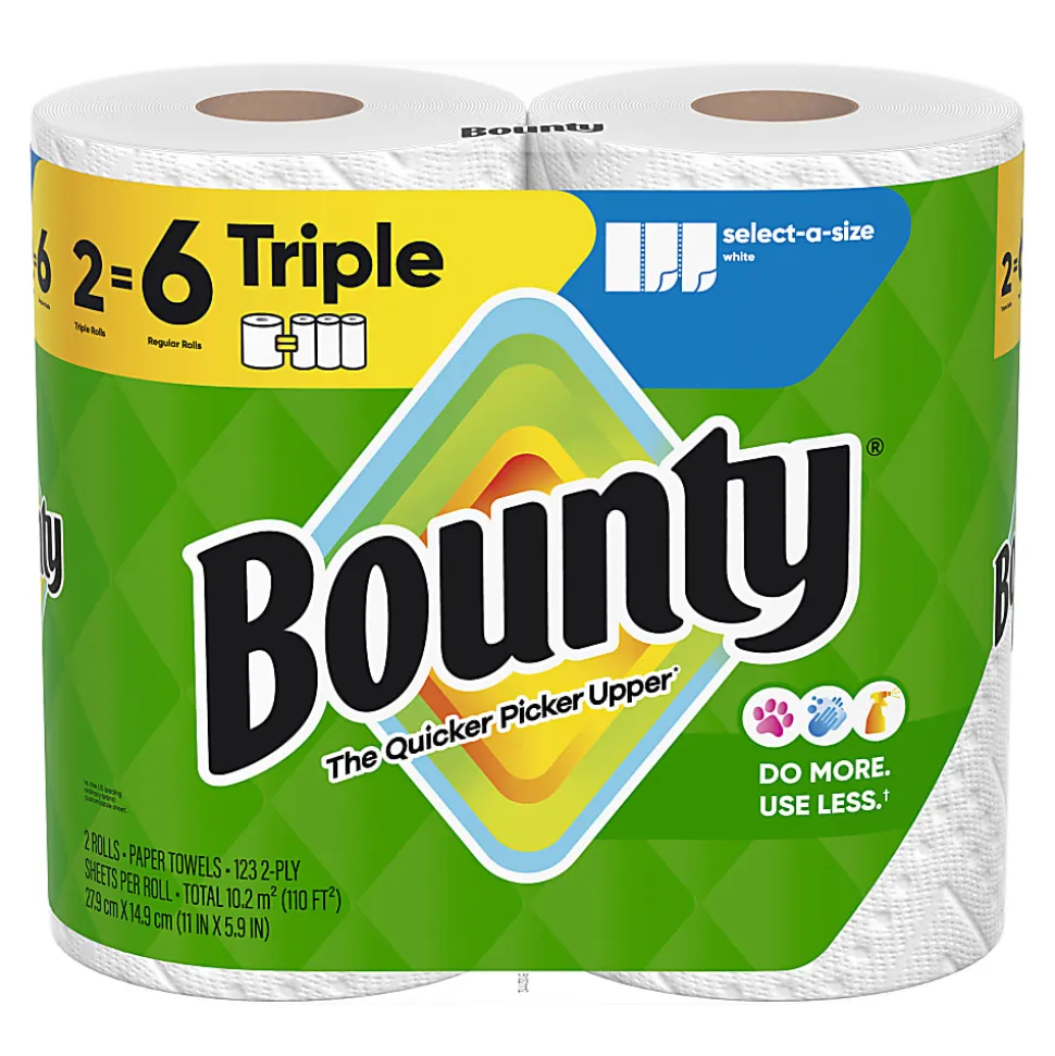 Bounty Select-A-Size 2-Ply Double-Roll Paper Towels, 2 Triple Rolls/123 Sheets Per Roll, White