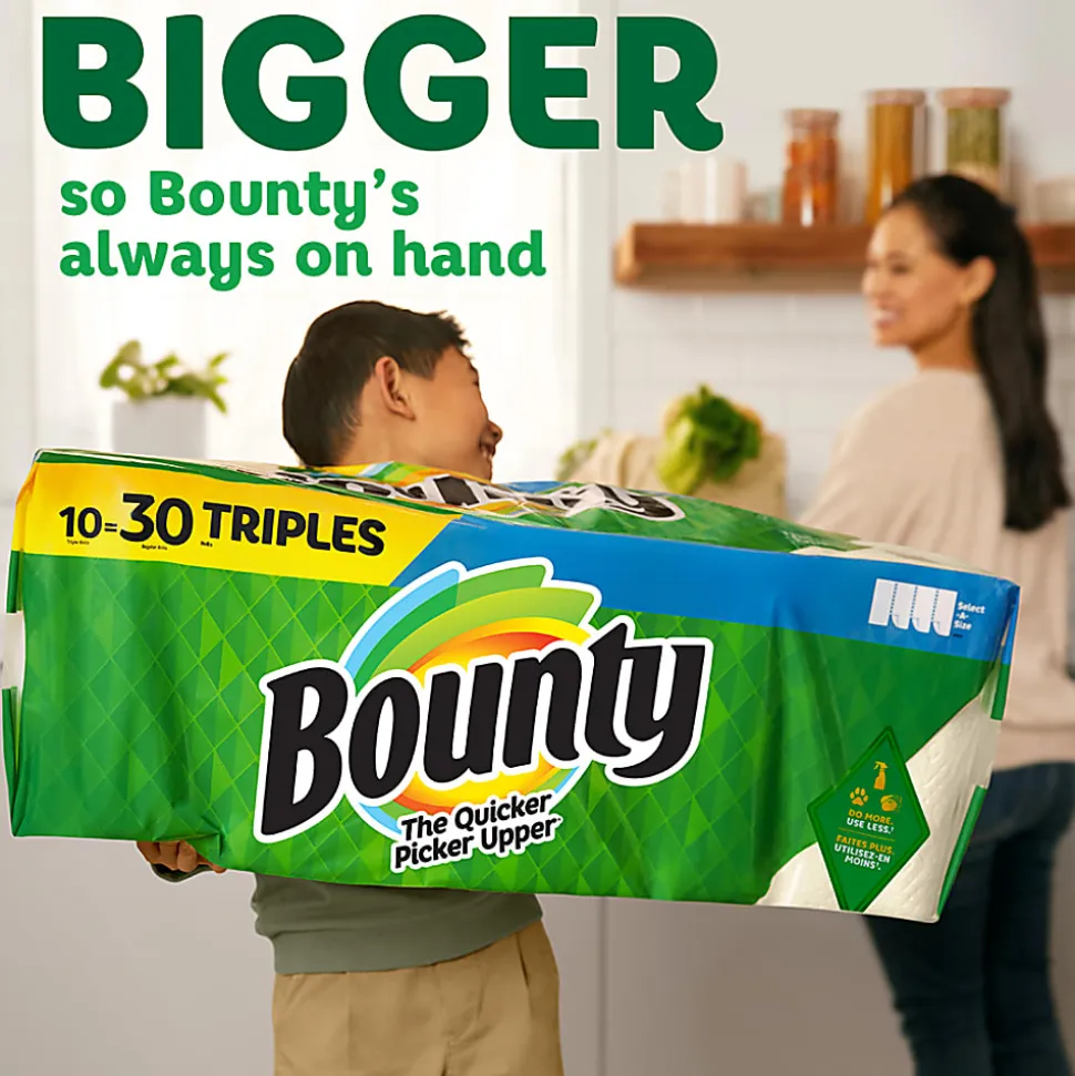 Bounty Select-A-Size 2-Ply Triple-Roll Paper Towels, 5-7/8" x 11", White, 135 Sheets Per Roll, Pack Of 4 Rolls