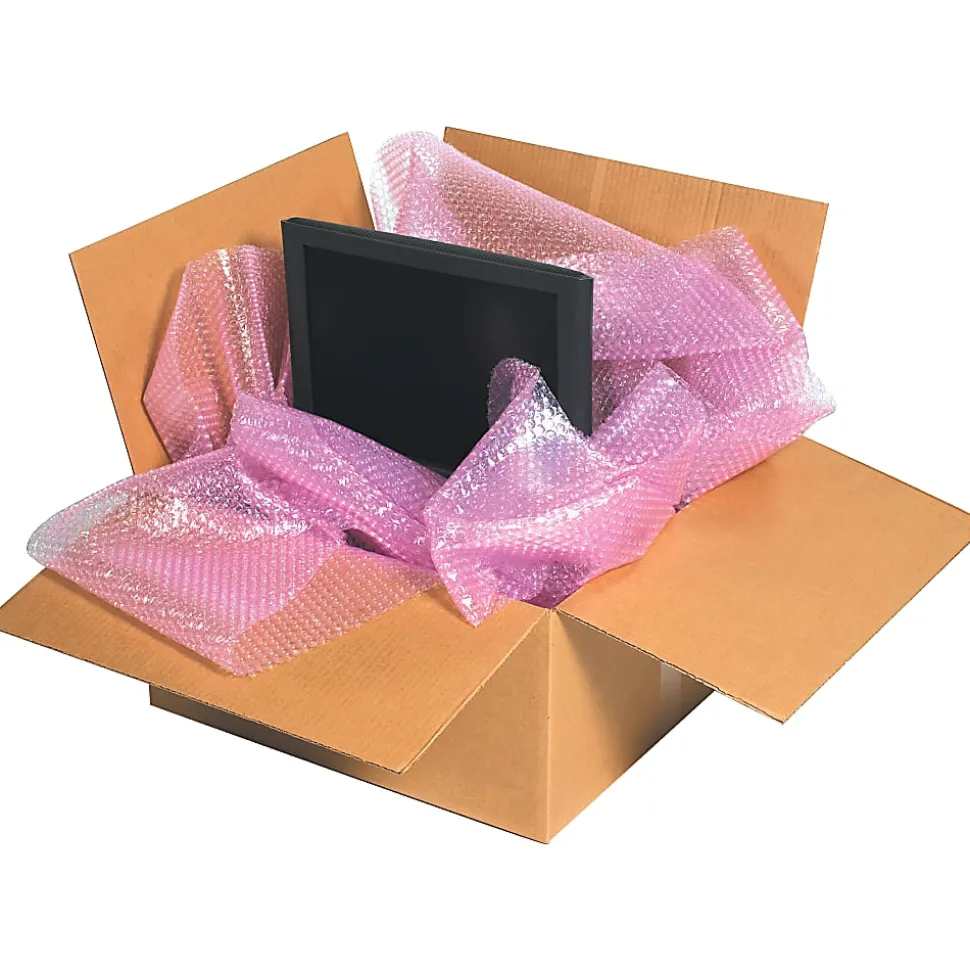 B O X Packaging Anti-Static Air Bubble Rolls, 1/2" x 24" x 250', Pink, Pack Of 2