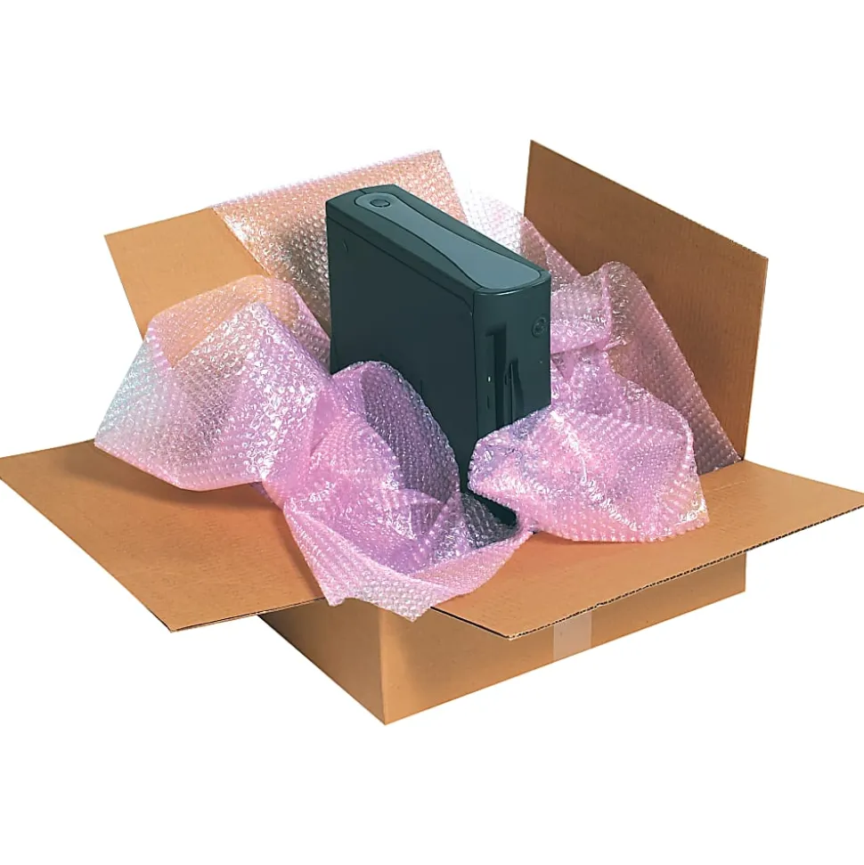 B O X Packaging Anti-Static Air Bubble Rolls, 1/2" x 24" x 250', Pink, Pack Of 2