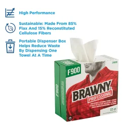 Brawny Professional® by GP PRO FLAX 900 Heavy-Duty 1-Ply Wipers, 9" x 16", White, Box Of 72