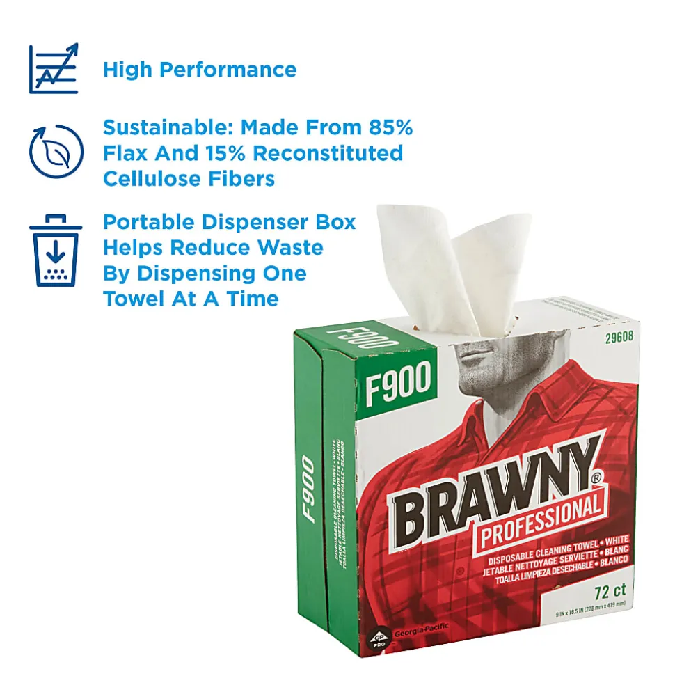 Brawny Professional® by GP PRO FLAX 900 Heavy-Duty 1-Ply Wipers, 9" x 16", White, Box Of 72
