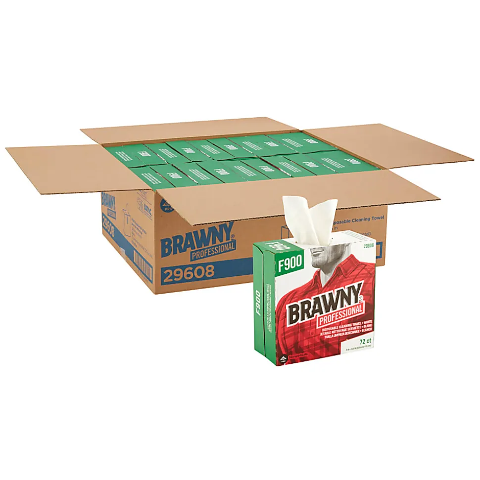 Brawny Professional® by GP PRO FLAX 900 Heavy-Duty 1-Ply Wipers, 9" x 16", White, Box Of 72