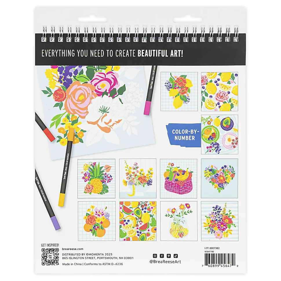 Brea Reese® Color-by-Number Marker Pad Kit, Fruit & Floral Designs