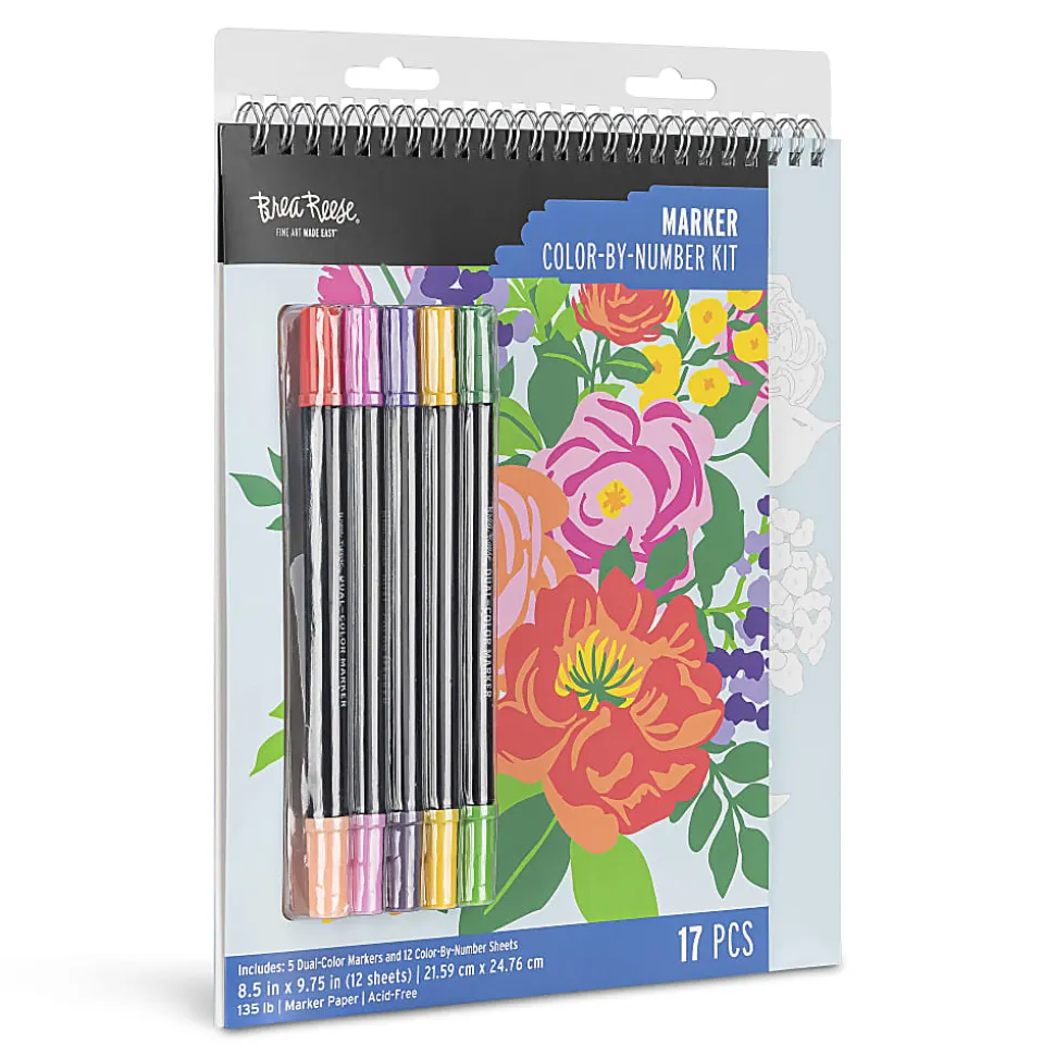Brea Reese® Color-by-Number Marker Pad Kit, Fruit & Floral Designs