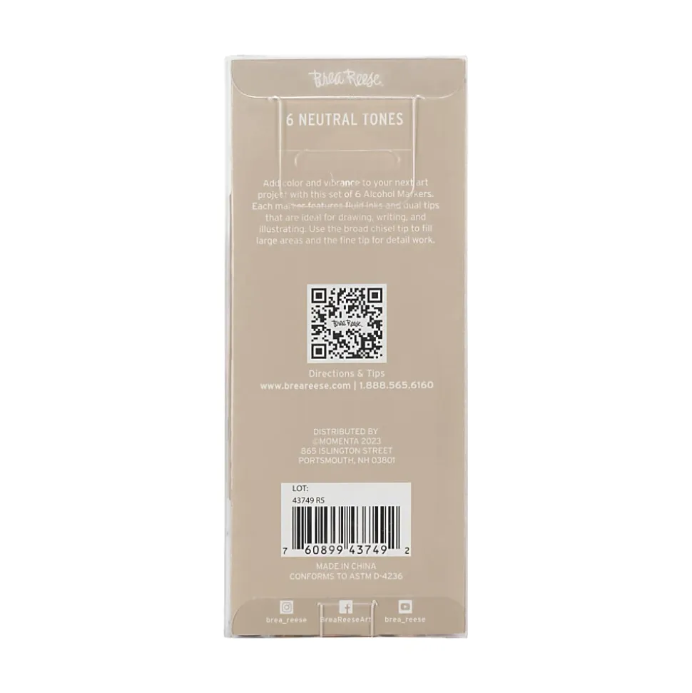 Brea Reese Dual-Tip Alcohol Markers, Neutrals, Pack Of 6 Markers