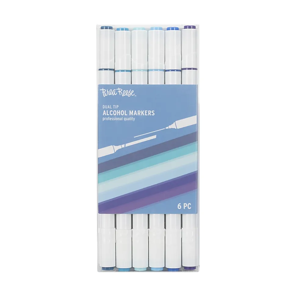 Brea Reese Dual-Tip Alcohol Markers, Blues, Pack Of 6 Markers