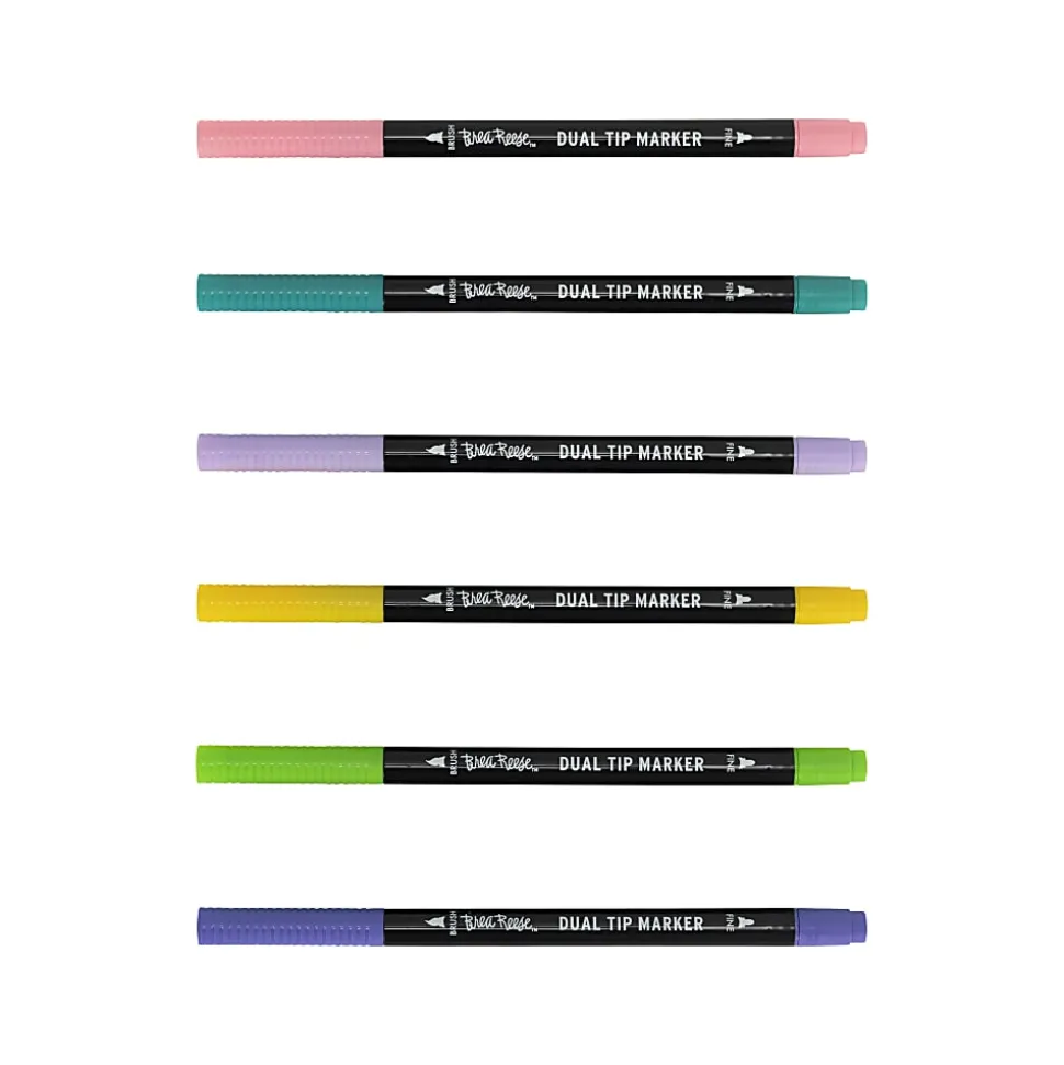 Brea Reese Dual-Tip Brush Markers, Pastel, Pack Of 6 Markers