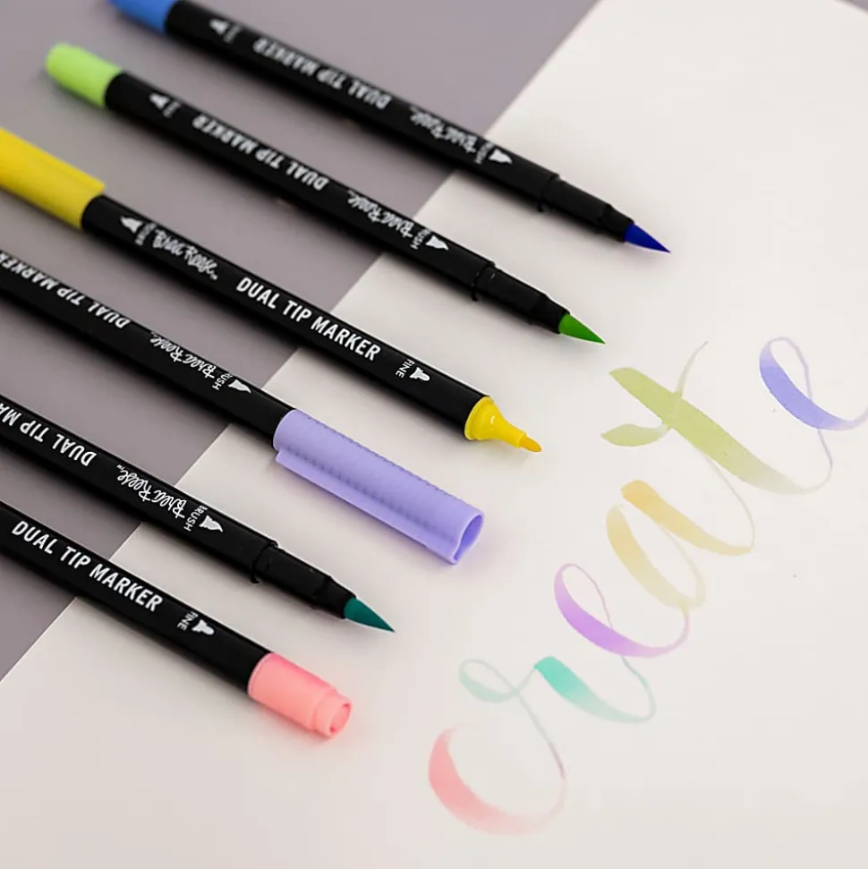 Brea Reese Dual-Tip Brush Markers, Pastel, Pack Of 6 Markers