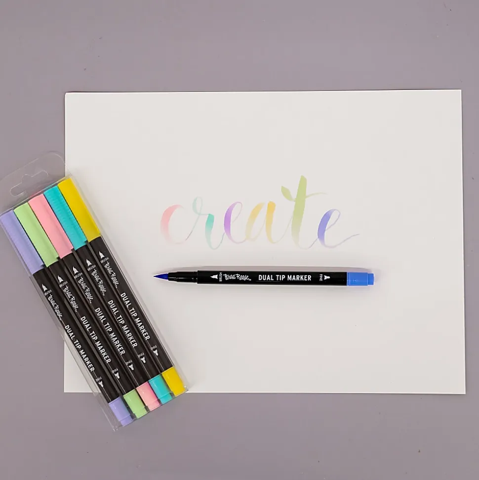 Brea Reese Dual-Tip Brush Markers, Pastel, Pack Of 6 Markers