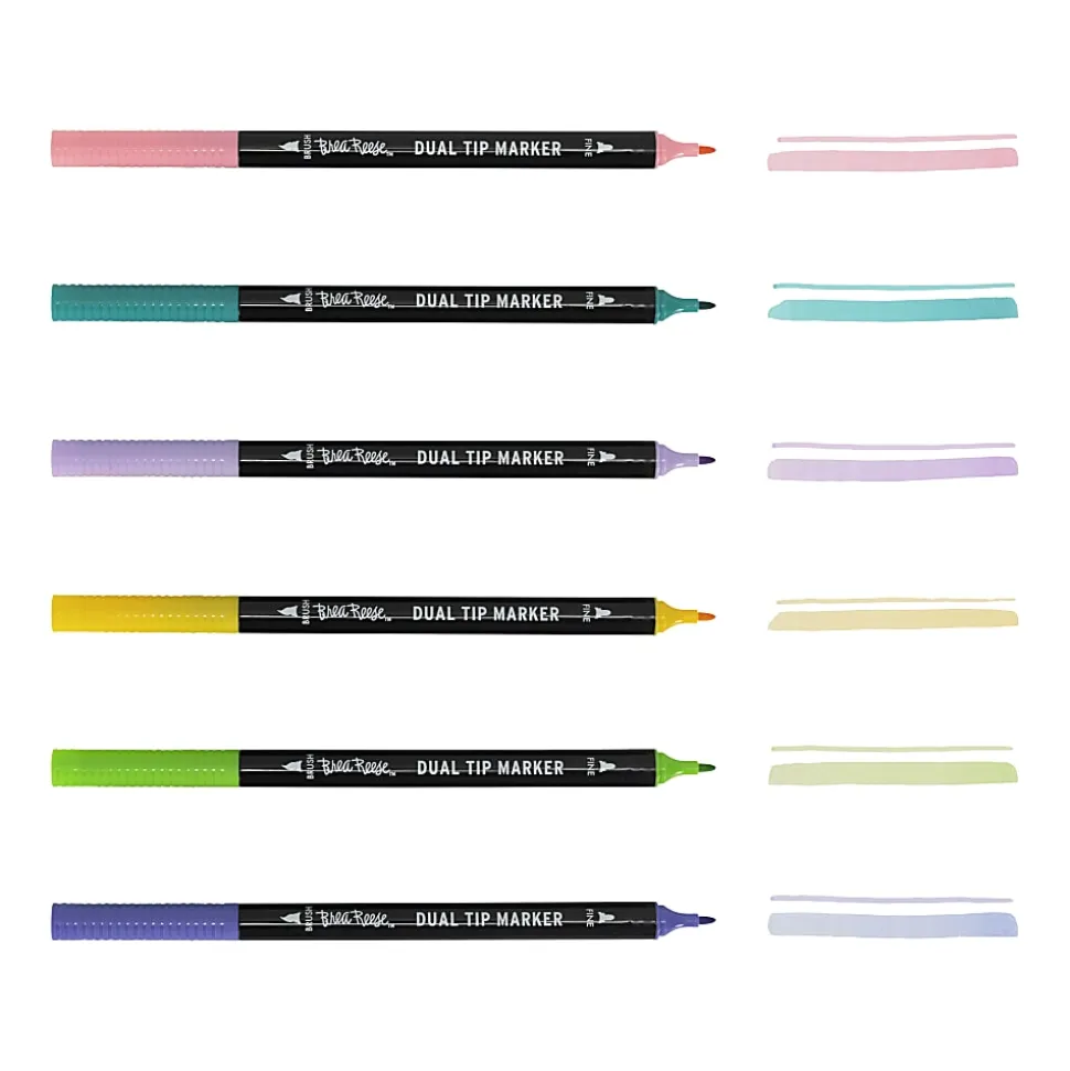 Brea Reese Dual-Tip Brush Markers, Pastel, Pack Of 6 Markers