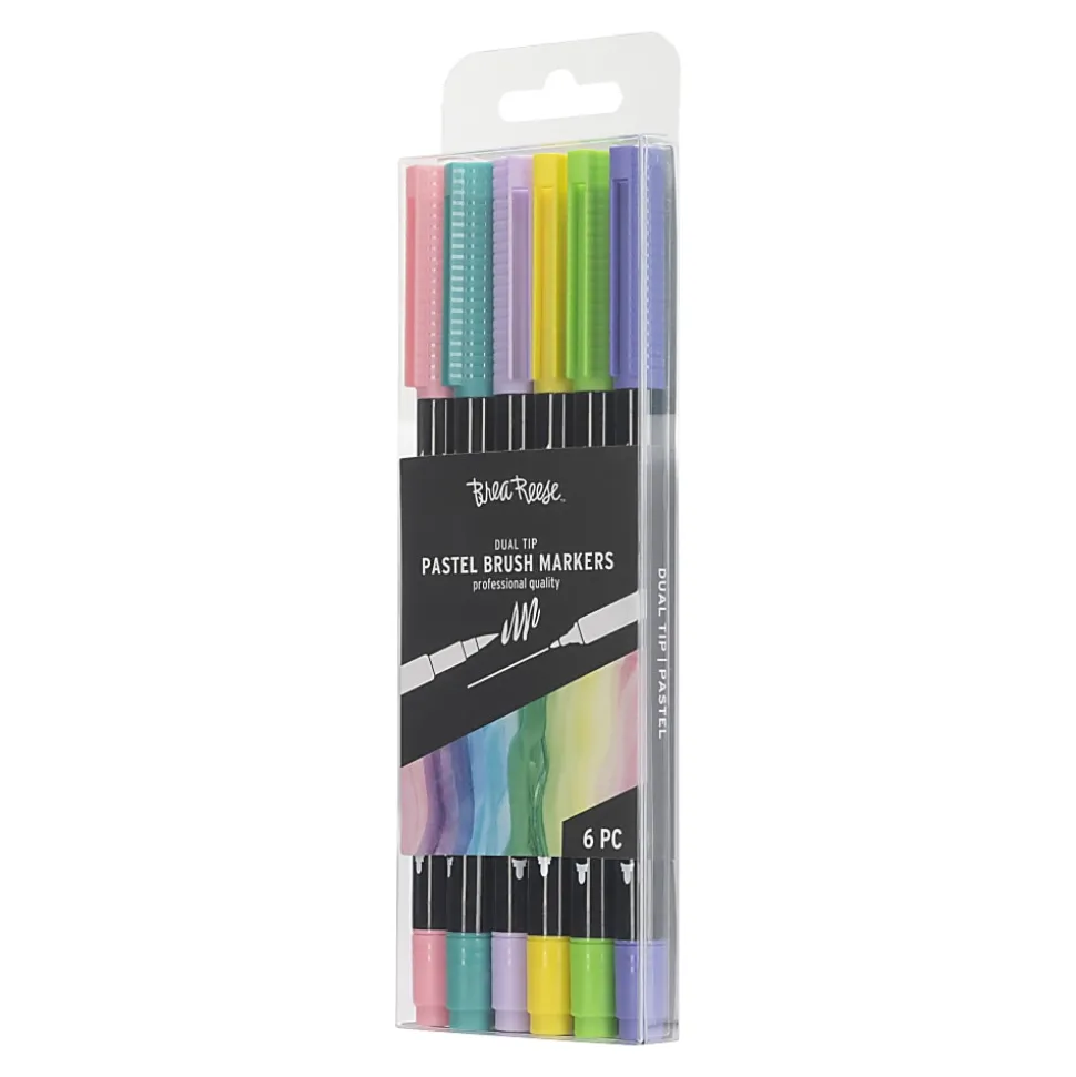 Brea Reese Dual-Tip Brush Markers, Pastel, Pack Of 6 Markers