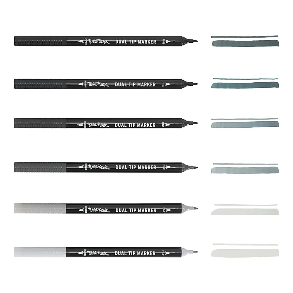Brea Reese Dual-Tip Brush Markers, Grayscale, Pack Of 6 Markers
