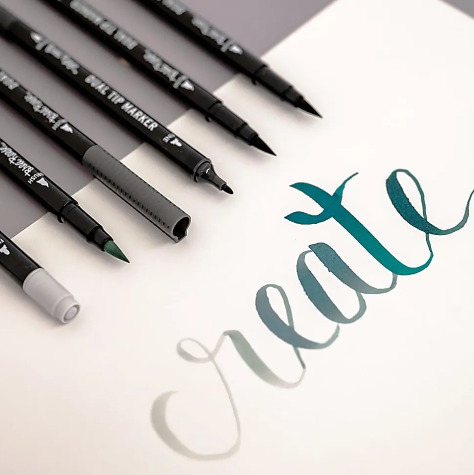 Brea Reese Dual-Tip Brush Markers, Grayscale, Pack Of 6 Markers