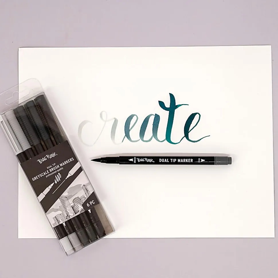 Brea Reese Dual-Tip Brush Markers, Grayscale, Pack Of 6 Markers