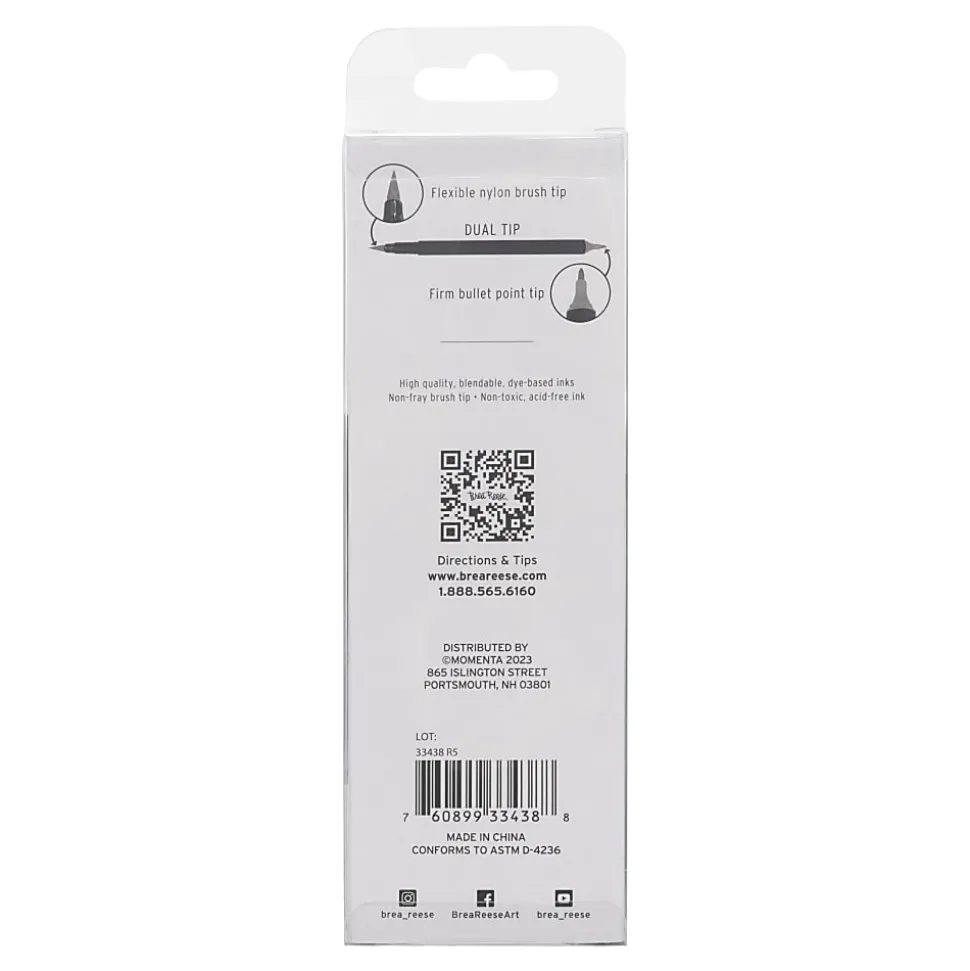 Brea Reese Dual-Tip Brush Markers, Grayscale, Pack Of 6 Markers