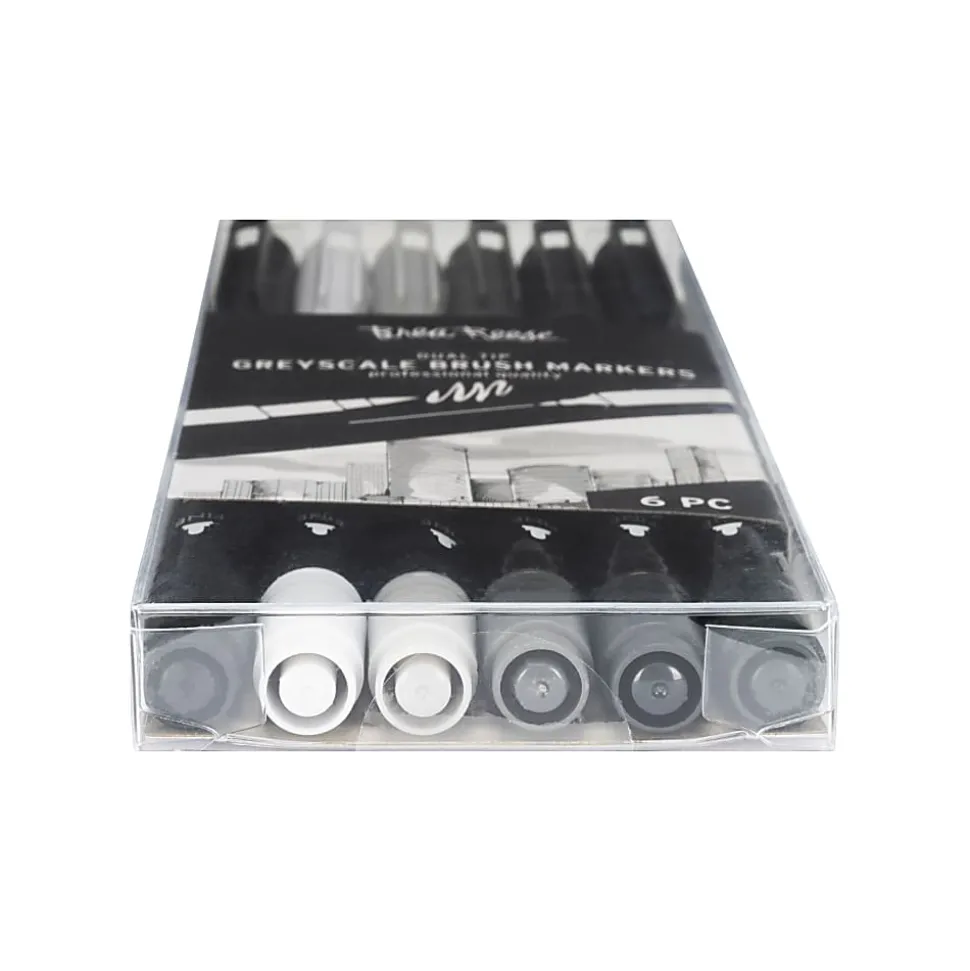 Brea Reese Dual-Tip Brush Markers, Grayscale, Pack Of 6 Markers