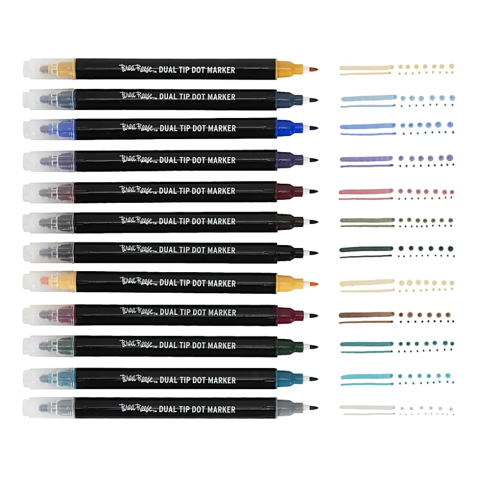 Brea Reese Dual-Tip Dot Markers, Pack Of 12 Markers, Twin Tip, Jewel-Toned Ink Colors