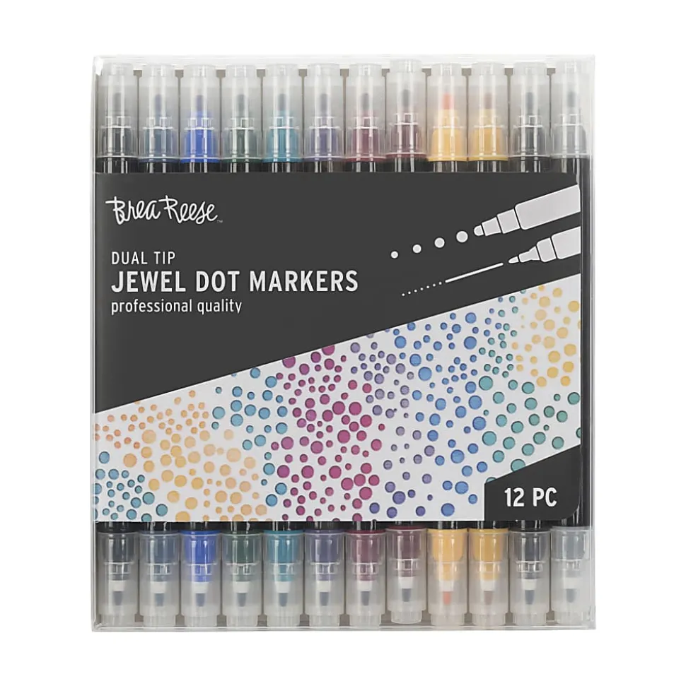 Brea Reese Dual-Tip Dot Markers, Pack Of 12 Markers, Twin Tip, Jewel-Toned Ink Colors